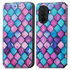 Funda de Cuero Cartera con Soporte Patron de Moda Carcasa S02D para Huawei Enjoy 50 Morado