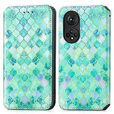 Funda de Cuero Cartera con Soporte Patron de Moda Carcasa S02D para Huawei Honor 50 5G Verde