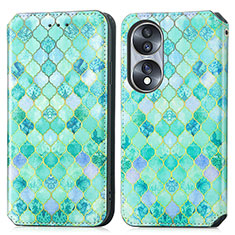 Funda de Cuero Cartera con Soporte Patron de Moda Carcasa S02D para Huawei Honor 70 5G Verde