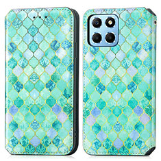 Funda de Cuero Cartera con Soporte Patron de Moda Carcasa S02D para Huawei Honor X6 5G Verde