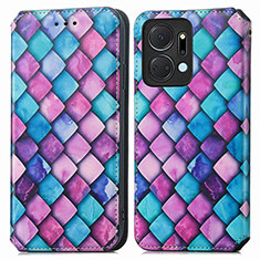 Funda de Cuero Cartera con Soporte Patron de Moda Carcasa S02D para Huawei Honor X7a Morado