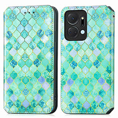 Funda de Cuero Cartera con Soporte Patron de Moda Carcasa S02D para Huawei Honor X7a Verde