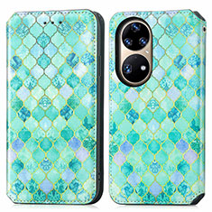 Funda de Cuero Cartera con Soporte Patron de Moda Carcasa S02D para Huawei P50 Pro Verde