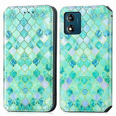 Funda de Cuero Cartera con Soporte Patron de Moda Carcasa S02D para Motorola Moto E13 Verde