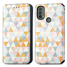 Funda de Cuero Cartera con Soporte Patron de Moda Carcasa S02D para Motorola Moto E30 Blanco