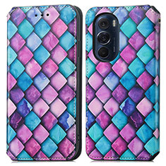 Funda de Cuero Cartera con Soporte Patron de Moda Carcasa S02D para Motorola Moto Edge 30 Pro 5G Morado