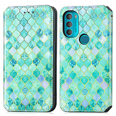 Funda de Cuero Cartera con Soporte Patron de Moda Carcasa S02D para Motorola Moto G71 5G Verde