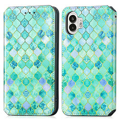 Funda de Cuero Cartera con Soporte Patron de Moda Carcasa S02D para Nothing Phone 2 Verde