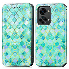 Funda de Cuero Cartera con Soporte Patron de Moda Carcasa S02D para OnePlus Nord 2T 5G Verde