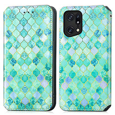 Funda de Cuero Cartera con Soporte Patron de Moda Carcasa S02D para Oppo Find X5 Pro 5G Verde