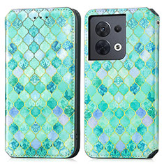 Funda de Cuero Cartera con Soporte Patron de Moda Carcasa S02D para Oppo Reno8 5G Verde