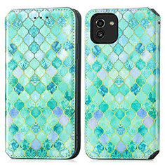 Funda de Cuero Cartera con Soporte Patron de Moda Carcasa S02D para Samsung Galaxy A03 Verde