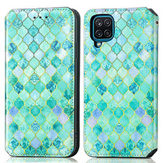 Funda de Cuero Cartera con Soporte Patron de Moda Carcasa S02D para Samsung Galaxy A12 5G Verde