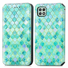 Funda de Cuero Cartera con Soporte Patron de Moda Carcasa S02D para Samsung Galaxy A22 5G Verde