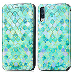 Funda de Cuero Cartera con Soporte Patron de Moda Carcasa S02D para Samsung Galaxy A30S Verde