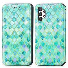 Funda de Cuero Cartera con Soporte Patron de Moda Carcasa S02D para Samsung Galaxy A32 4G Verde