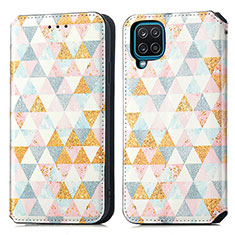 Funda de Cuero Cartera con Soporte Patron de Moda Carcasa S02D para Samsung Galaxy F12 Blanco