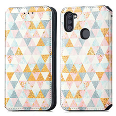 Funda de Cuero Cartera con Soporte Patron de Moda Carcasa S02D para Samsung Galaxy M11 Blanco