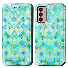 Funda de Cuero Cartera con Soporte Patron de Moda Carcasa S02D para Samsung Galaxy M13 4G Verde