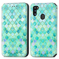 Funda de Cuero Cartera con Soporte Patron de Moda Carcasa S02D para Samsung Galaxy M21 Verde