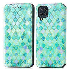 Funda de Cuero Cartera con Soporte Patron de Moda Carcasa S02D para Samsung Galaxy M32 4G Verde