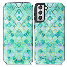 Funda de Cuero Cartera con Soporte Patron de Moda Carcasa S02D para Samsung Galaxy S21 5G Verde