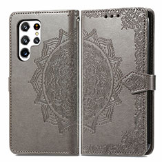 Funda de Cuero Cartera con Soporte Patron de Moda Carcasa S02D para Samsung Galaxy S22 Ultra 5G Gris