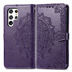 Funda de Cuero Cartera con Soporte Patron de Moda Carcasa S02D para Samsung Galaxy S22 Ultra 5G Morado