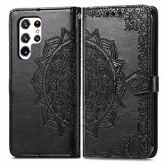 Funda de Cuero Cartera con Soporte Patron de Moda Carcasa S02D para Samsung Galaxy S22 Ultra 5G Negro