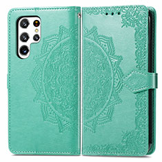 Funda de Cuero Cartera con Soporte Patron de Moda Carcasa S02D para Samsung Galaxy S22 Ultra 5G Verde