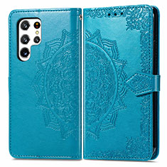 Funda de Cuero Cartera con Soporte Patron de Moda Carcasa S02D para Samsung Galaxy S23 Ultra 5G Azul