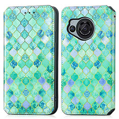 Funda de Cuero Cartera con Soporte Patron de Moda Carcasa S02D para Sharp Aquos R8 Verde