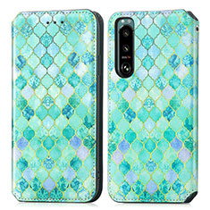 Funda de Cuero Cartera con Soporte Patron de Moda Carcasa S02D para Sony Xperia 5 III SO-53B Verde