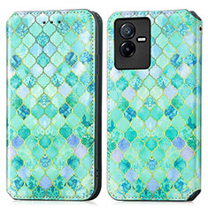 Funda de Cuero Cartera con Soporte Patron de Moda Carcasa S02D para Vivo T2x 5G Verde