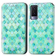 Funda de Cuero Cartera con Soporte Patron de Moda Carcasa S02D para Vivo V21e 5G Verde