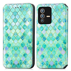 Funda de Cuero Cartera con Soporte Patron de Moda Carcasa S02D para Vivo V23 5G Verde