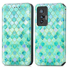 Funda de Cuero Cartera con Soporte Patron de Moda Carcasa S02D para Vivo X70 5G Verde