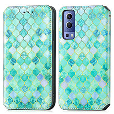 Funda de Cuero Cartera con Soporte Patron de Moda Carcasa S02D para Vivo Y72 5G Verde