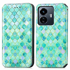 Funda de Cuero Cartera con Soporte Patron de Moda Carcasa S02D para Vivo Y77e 5G Verde