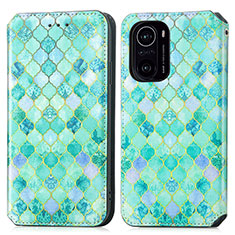 Funda de Cuero Cartera con Soporte Patron de Moda Carcasa S02D para Xiaomi Poco F3 5G Verde