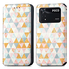 Funda de Cuero Cartera con Soporte Patron de Moda Carcasa S02D para Xiaomi Poco M4 Pro 4G Blanco