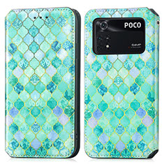 Funda de Cuero Cartera con Soporte Patron de Moda Carcasa S02D para Xiaomi Poco M4 Pro 4G Verde