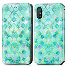 Funda de Cuero Cartera con Soporte Patron de Moda Carcasa S02D para Xiaomi Redmi 9A Verde