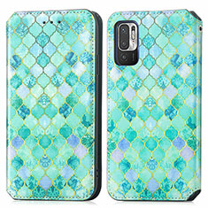 Funda de Cuero Cartera con Soporte Patron de Moda Carcasa S02D para Xiaomi Redmi Note 10 JE 5G Verde