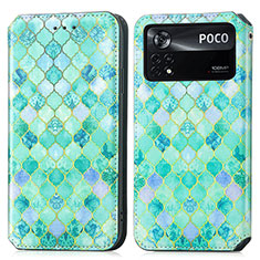 Funda de Cuero Cartera con Soporte Patron de Moda Carcasa S02D para Xiaomi Redmi Note 11E Pro 5G Verde