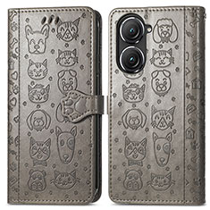 Funda de Cuero Cartera con Soporte Patron de Moda Carcasa S03D para Asus Zenfone 9 Gris