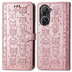 Funda de Cuero Cartera con Soporte Patron de Moda Carcasa S03D para Asus Zenfone 9 Oro Rosa