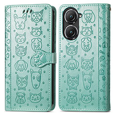 Funda de Cuero Cartera con Soporte Patron de Moda Carcasa S03D para Asus Zenfone 9 Verde