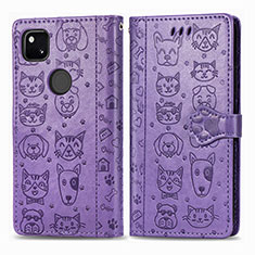 Funda de Cuero Cartera con Soporte Patron de Moda Carcasa S03D para Google Pixel 4a Morado