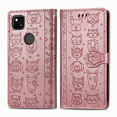 Funda de Cuero Cartera con Soporte Patron de Moda Carcasa S03D para Google Pixel 4a Oro Rosa